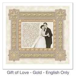 Gift of Love - Gold - English Only anniversary gift ketubah.