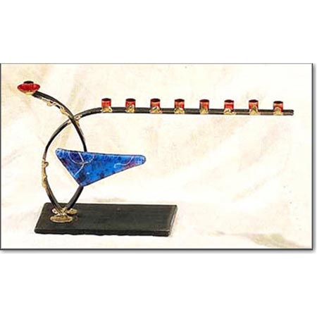 Menorah With Glass Triangle- Gifts & Accessories/Gary Rosenthal/Menorah by Gary Rosenthal